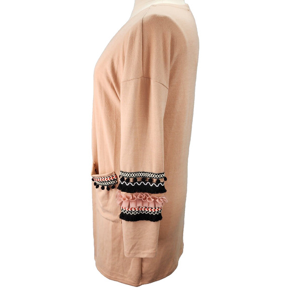 Hipster Row Women’s MEDIUM Pink Boho Duster Cardigan Sweater Open Front Long - Picture 4 of 15